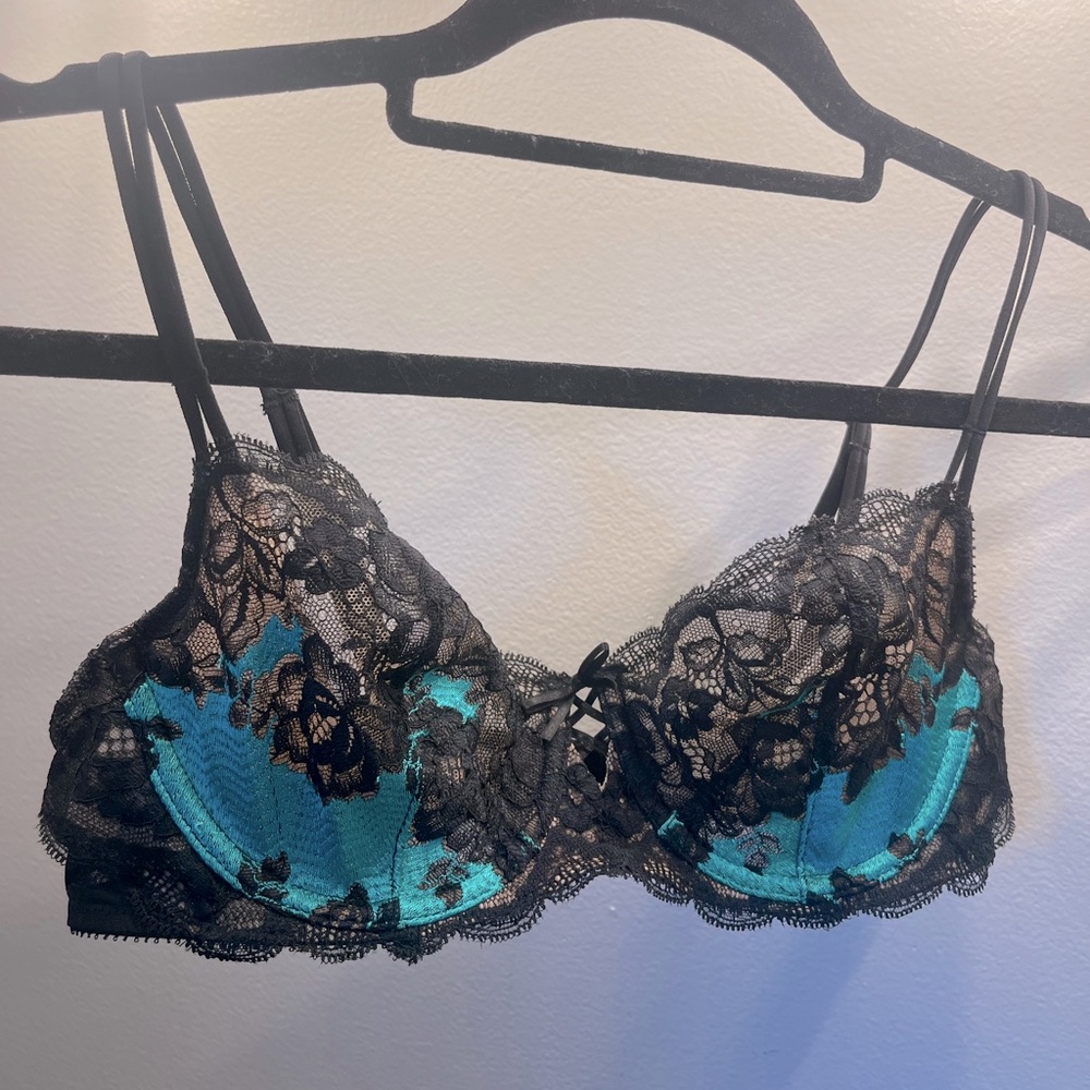 Stunning Black and Blue Lace Bra